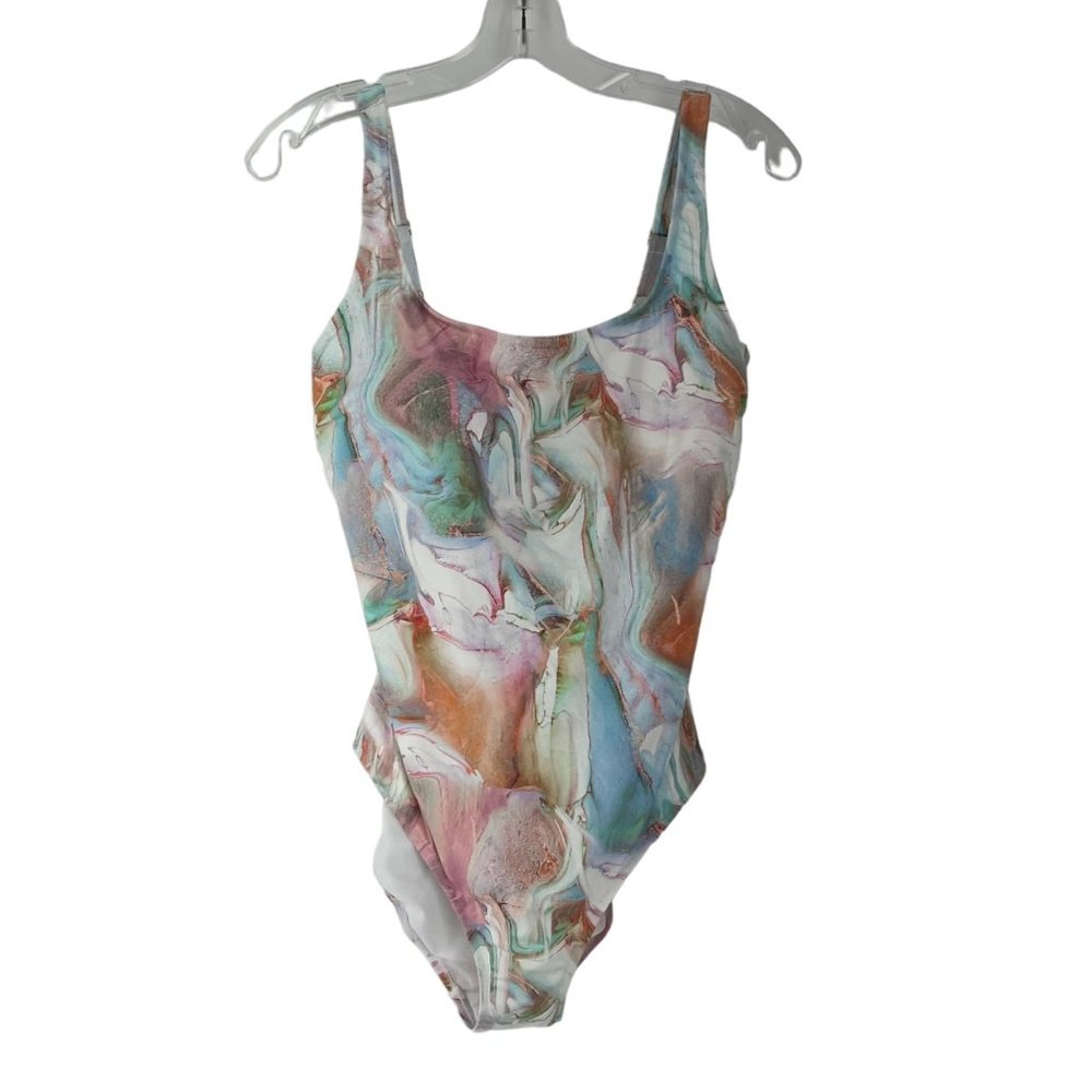 Johnny Was Multicolor Marble Print One-Piece Swimsuit